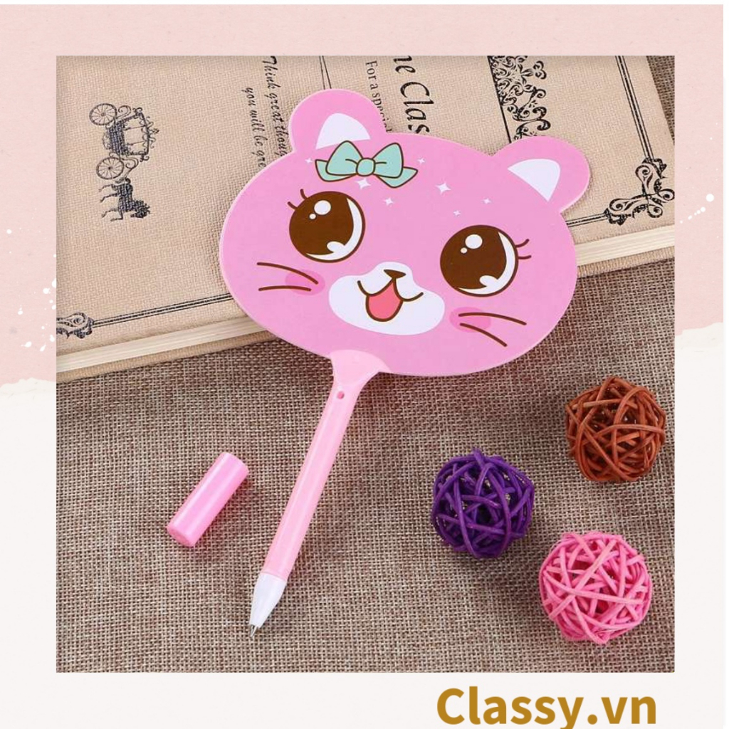 Bút đính kèm quạt mini Classy cầm tay họa tiết con mèo nhiều màu PK1135