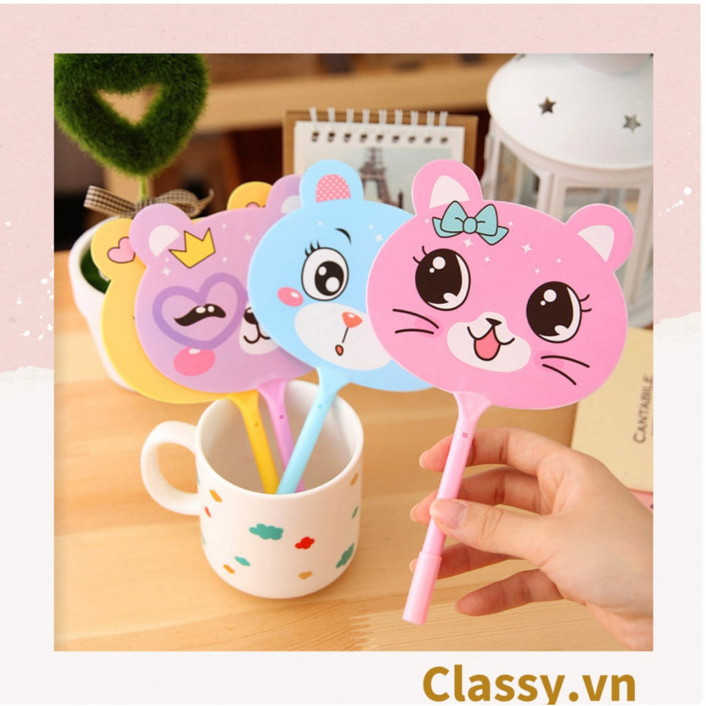 Bút đính kèm quạt mini Classy cầm tay họa tiết con mèo nhiều màu PK1135