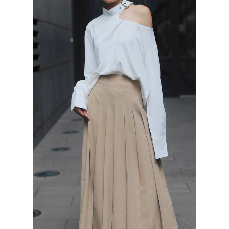 Chân váy xếp ly Hàn dáng dài chân váy midi dạo phố