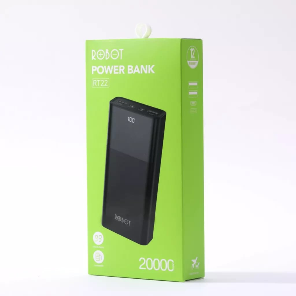 Pin Sạc Dự Phòng 20000mAh ROBOT RT22 LED 2 Input Micro/Type C & 2 Output USB
