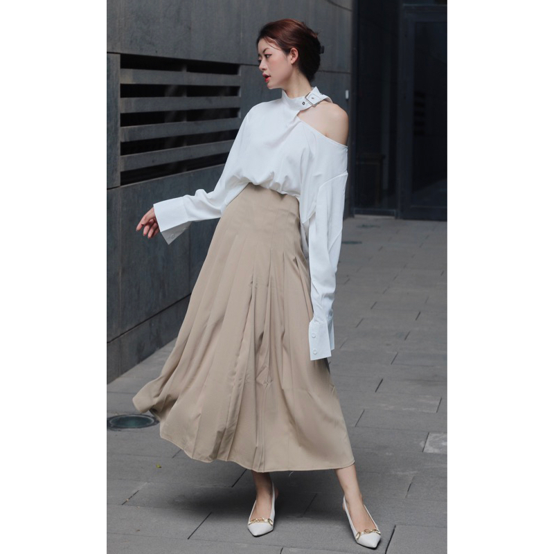 Chân váy xếp ly Hàn dáng dài chân váy midi dạo phố
