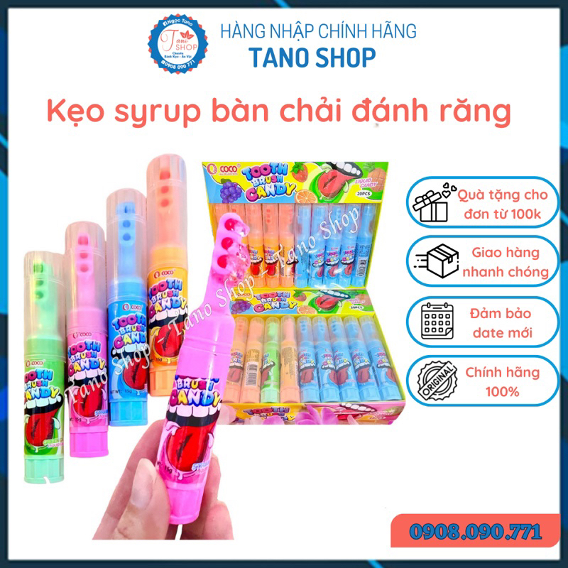 Kẹo vặn sợi hình bàn chải răng cho bé, ăn vặt ngon rẻ TaNo