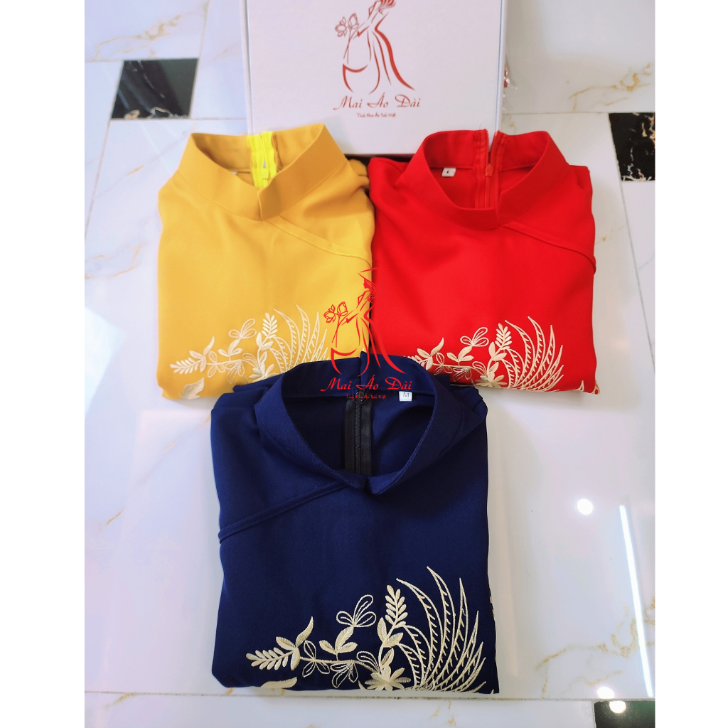 Áo dài cách tân nam thêu Phượng xanh than vải tuyết mưa cao cấp - Mai Áo Dài