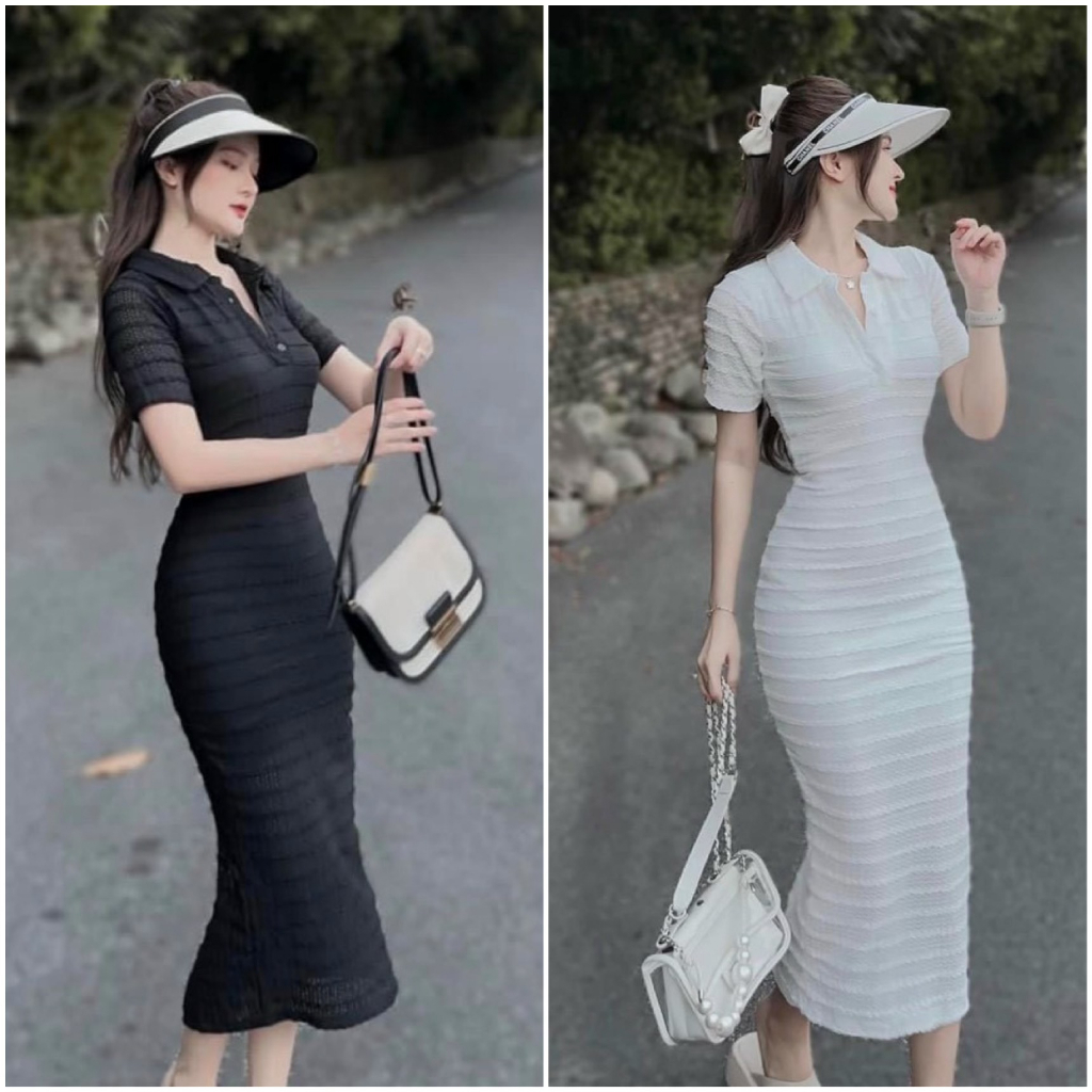 Đầm váy body nữ cổ V tay ngắn mix dáng váy ôm suông dài xẻ tà sau tôn dáng dành cho các nàng đi chơi, hẹn hò siêu xinh.