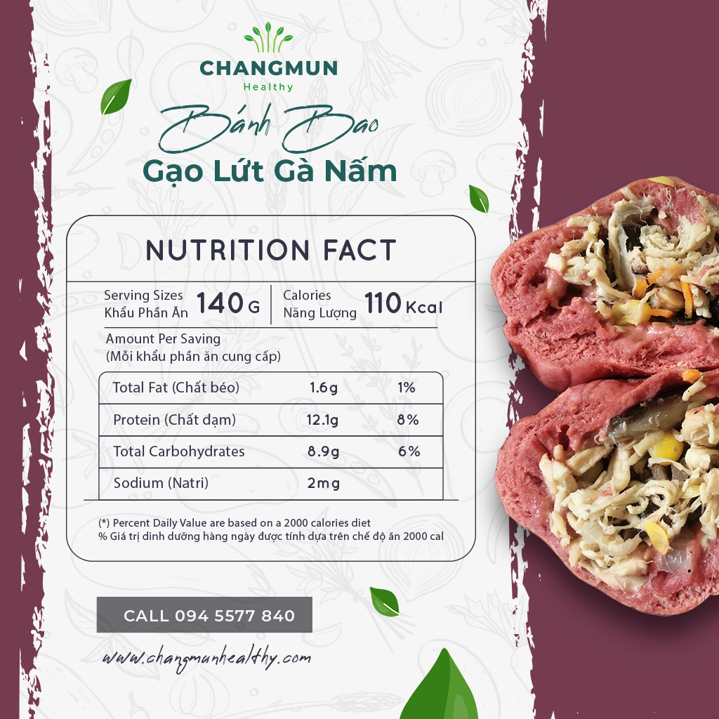 Bánh Bao Gạo Lứt Gà Nấm CHANGMUN Healthy dành cho người ăn kiêng ăn theo chế độ