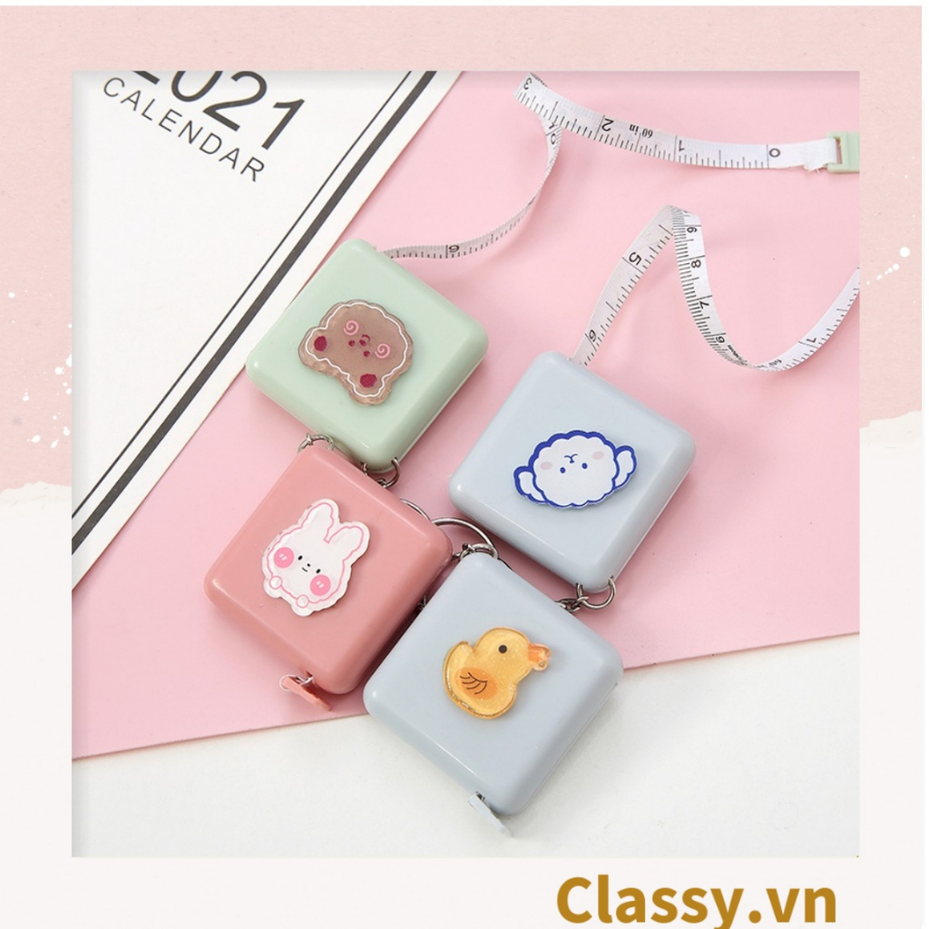 Thước dây hộp nhựa Classy có thể làm móc khóa hình vuông siêu dễ thương PK1553