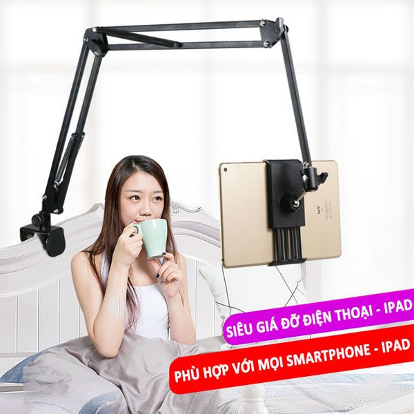 Gía đỡ ipad gấp gọn thân nhôm xoay 360 kẹp bàn,đầu giường chống rung,chắc chắn,kẹp điện thoại cao cấp