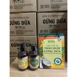 [MUA 2 CẶP TẶNG 1 KHĂN TẮM] Bộ dầu gội và xả gừng dừa hữu cơ cỏ cây hoa lá 880ml