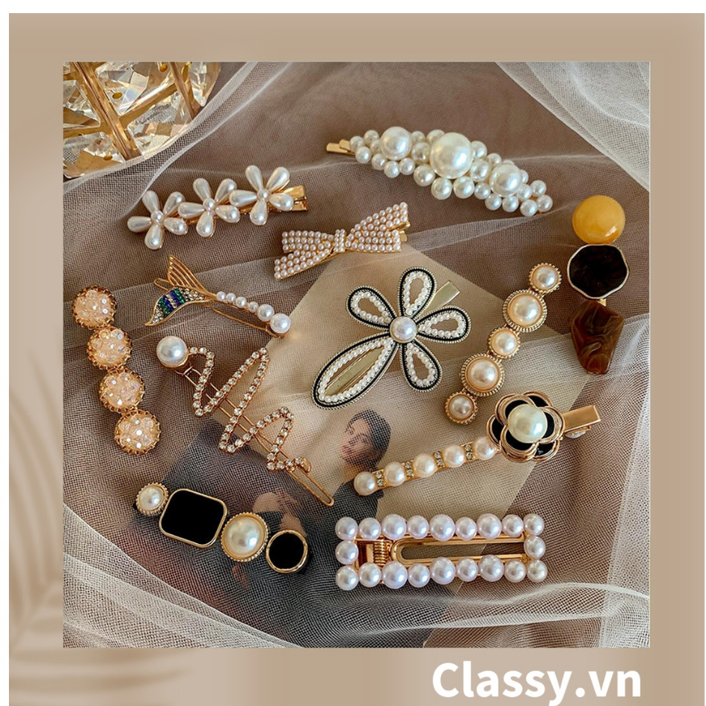 Kẹp Tóc nhiều họa tiết gắn nhiều họa tiết và hạt sang trọng &amp; thanh lịch dành cho phái nữ Classy (PK546)