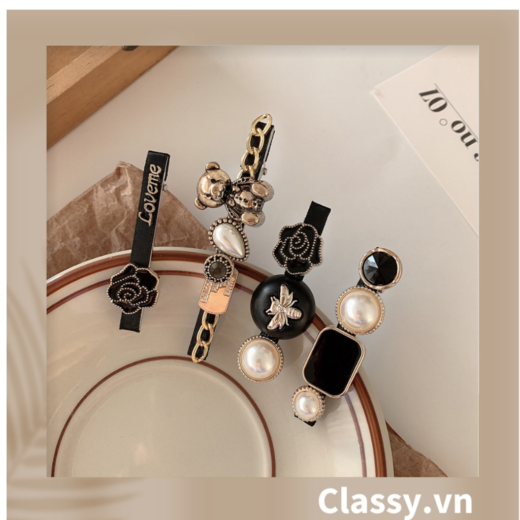 Kẹp Tóc nhiều họa tiết gắn nhiều họa tiết và hạt sang trọng &amp; thanh lịch dành cho phái nữ Classy (PK546)