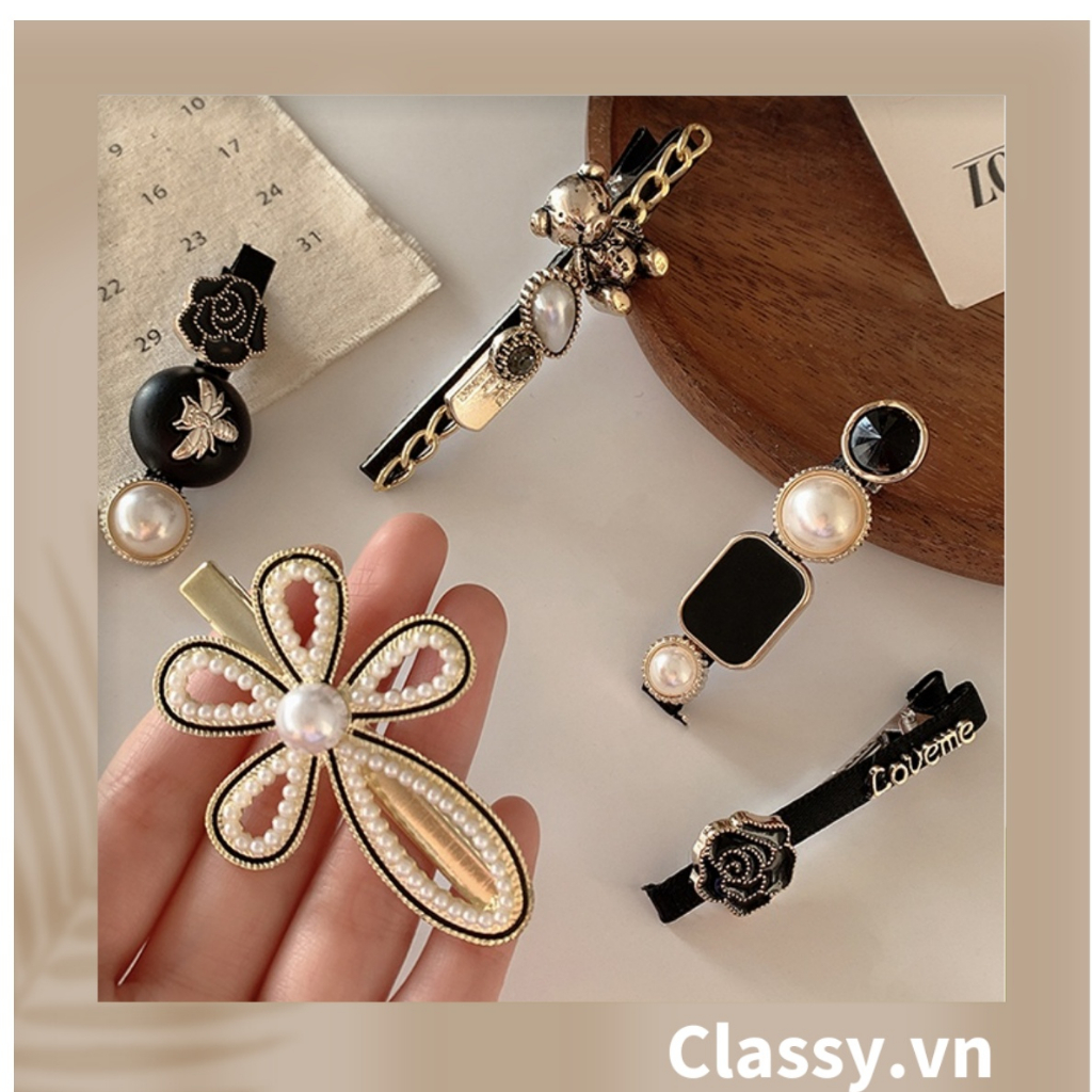 Kẹp Tóc nhiều họa tiết gắn nhiều họa tiết và hạt sang trọng &amp; thanh lịch dành cho phái nữ Classy (PK546)