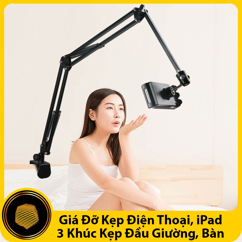 Gía đỡ ipad gấp gọn thân nhôm xoay 360 kẹp bàn,đầu giường chống rung,chắc chắn,kẹp điện thoại cao cấp
