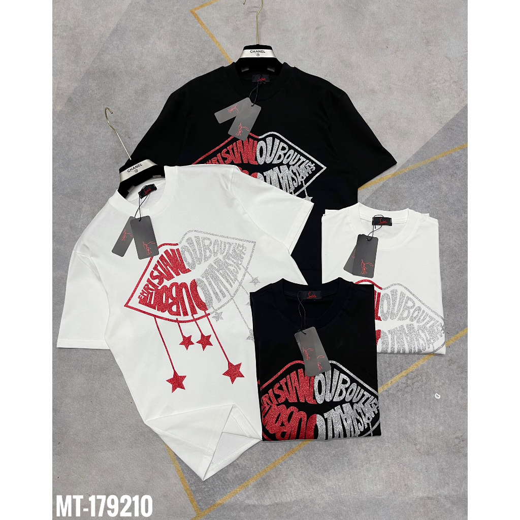 Áo Phông Louboutin họa tiết đôi môi đỏ trắng Hàng siêu cấp ép kim tuyến trước sau. Áo Thun Unisex Nam Nữ Hotrend 2023.