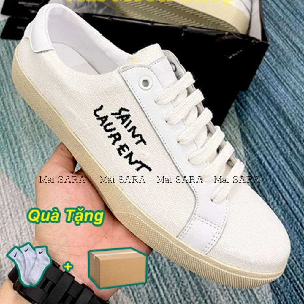 Giày saint laurent, Giày thể thao vải canvas, Giày ysl, SLR Paris Kem Bản Cao Cấp Nhất đầy đủ phụ kiện full size nam nữ.