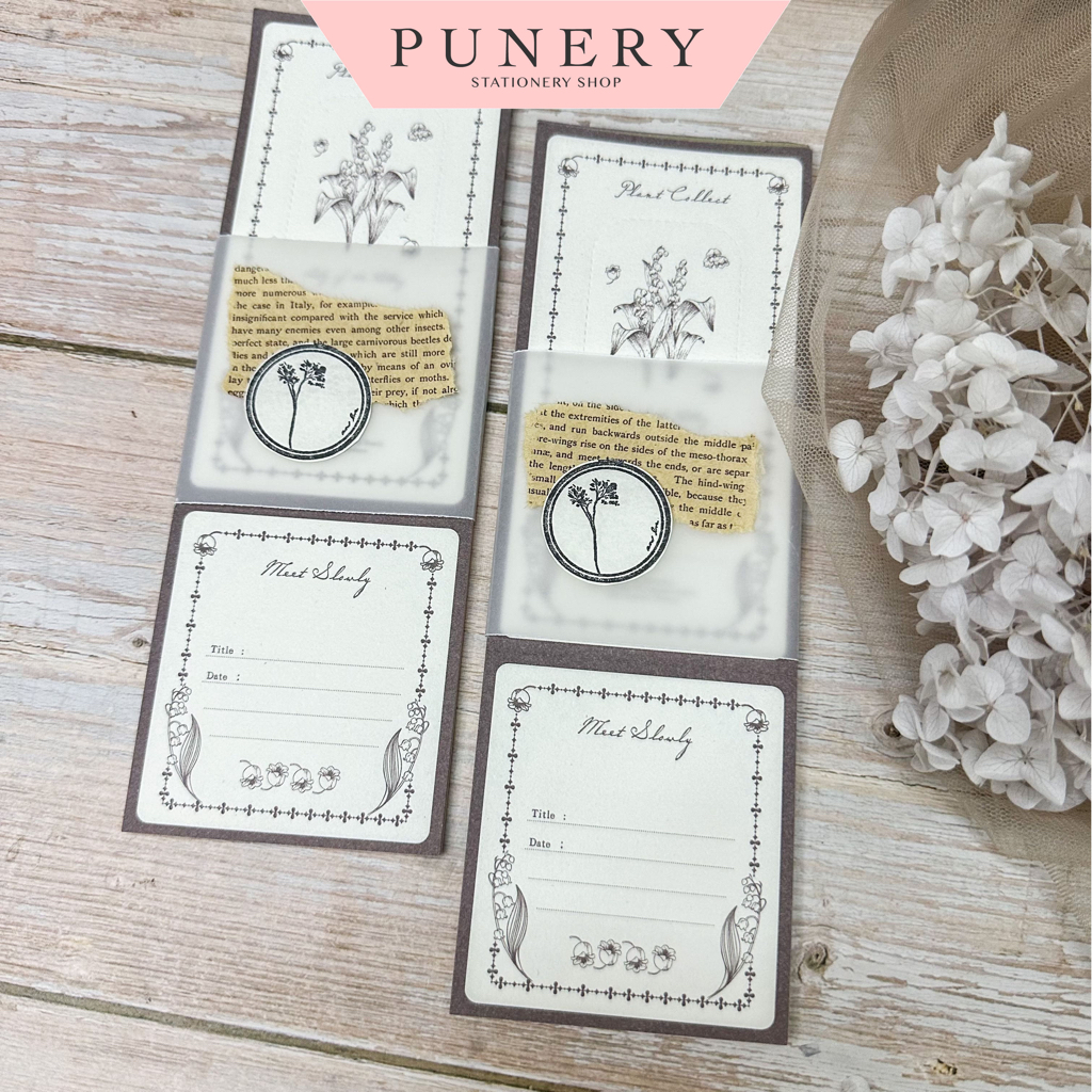 PUNERY - PU013 - Set 16 tờ giấy ghi chú decor trang trí sổ phong cách cổ điển