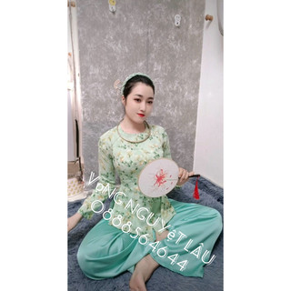 Áo lẻ bà ba hoa in ,dây kéo sau