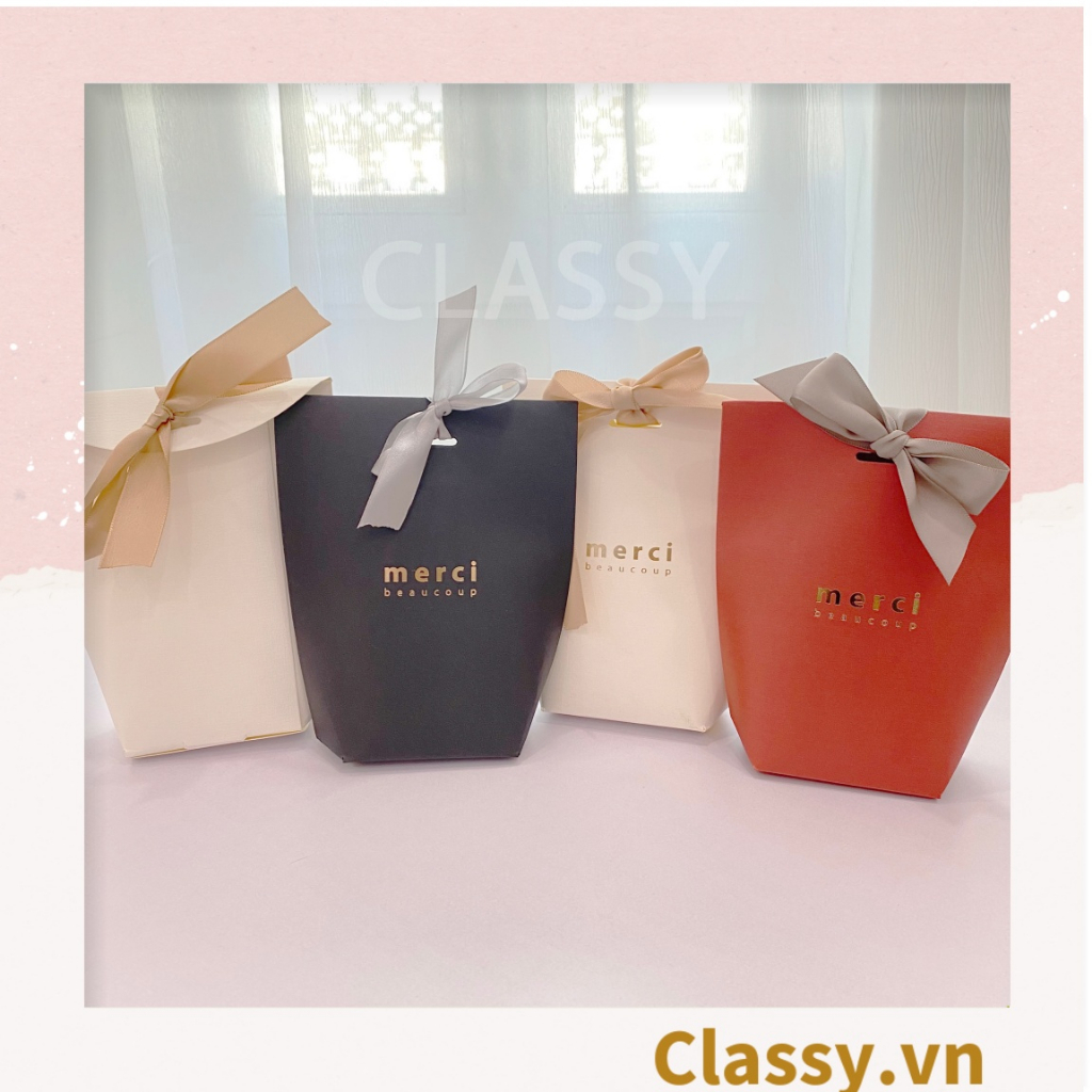 Túi giấy Classy đựng quà Size Trung (đã bao gồm nơ) đơn sắc dễ thương 8x5,5x16,5cm đựng son, trang sức, nước hoa Q558
