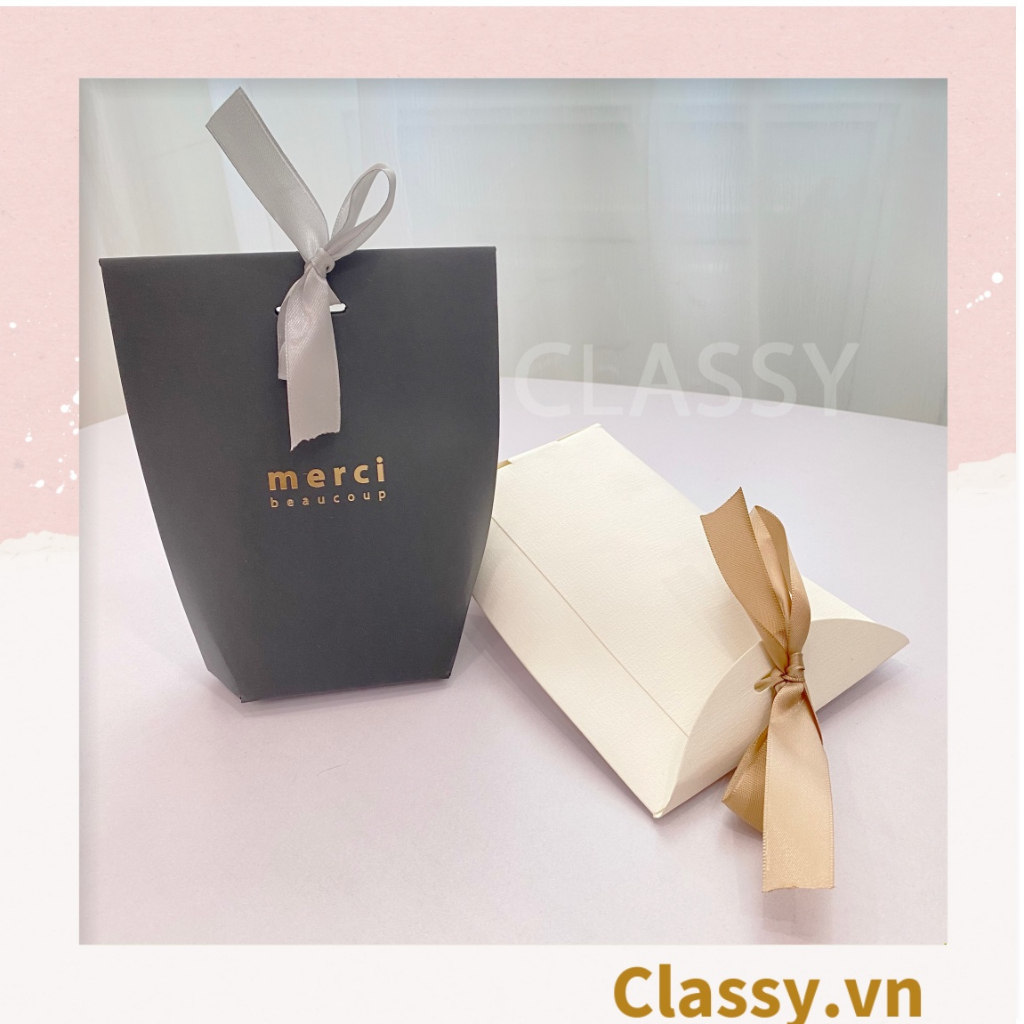 Túi giấy Classy đựng quà Size Trung (đã bao gồm nơ) đơn sắc dễ thương 8x5,5x16,5cm đựng son, trang sức, nước hoa Q558