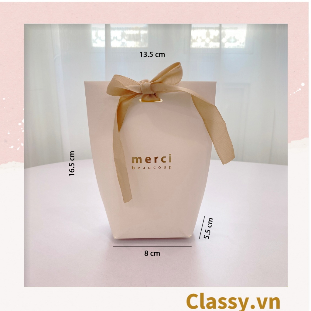 Túi giấy Classy đựng quà Size Trung (đã bao gồm nơ) đơn sắc dễ thương 8x5,5x16,5cm đựng son, trang sức, nước hoa Q558