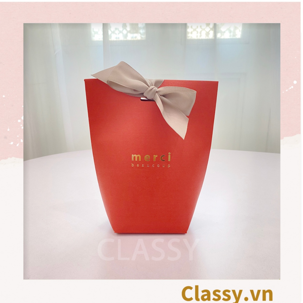 Túi giấy Classy đựng quà Size Trung (đã bao gồm nơ) đơn sắc dễ thương 8x5,5x16,5cm đựng son, trang sức, nước hoa Q558