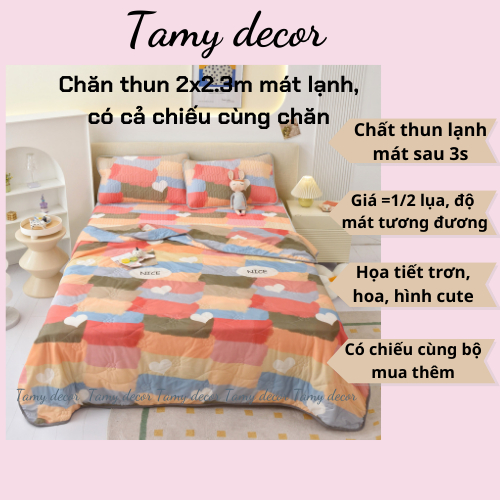 Chăn hè thun lạnh mền thun lạnh Tamy Decor mát mẻ cho mùa hè nóng bức nhiều hình có cả màu trơn kích thước 2x2.3m