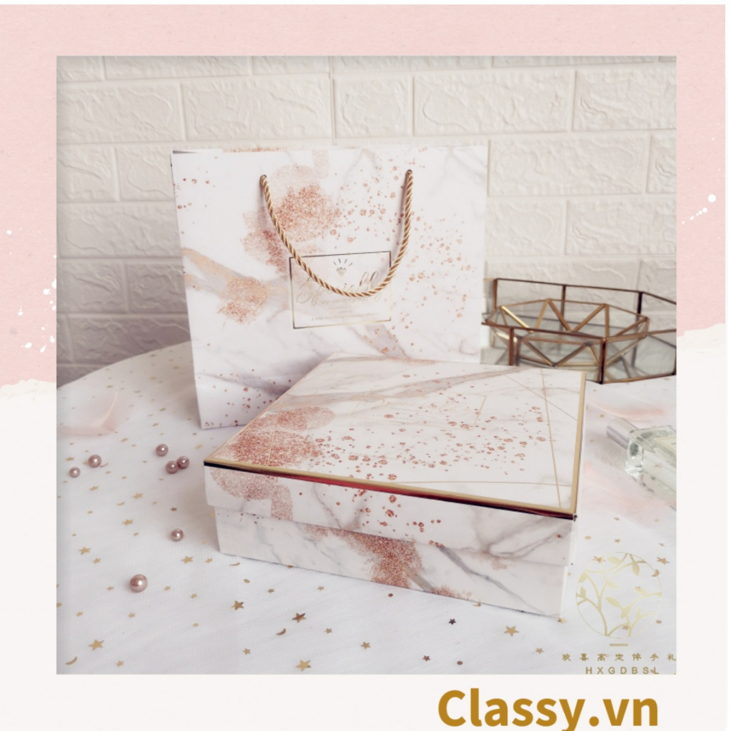 XÉ LẺ túi giấy Classy +Hộp quà Làm quà tặng hoạ tiết cẩm thạch, phong cách châu Âu Q246
