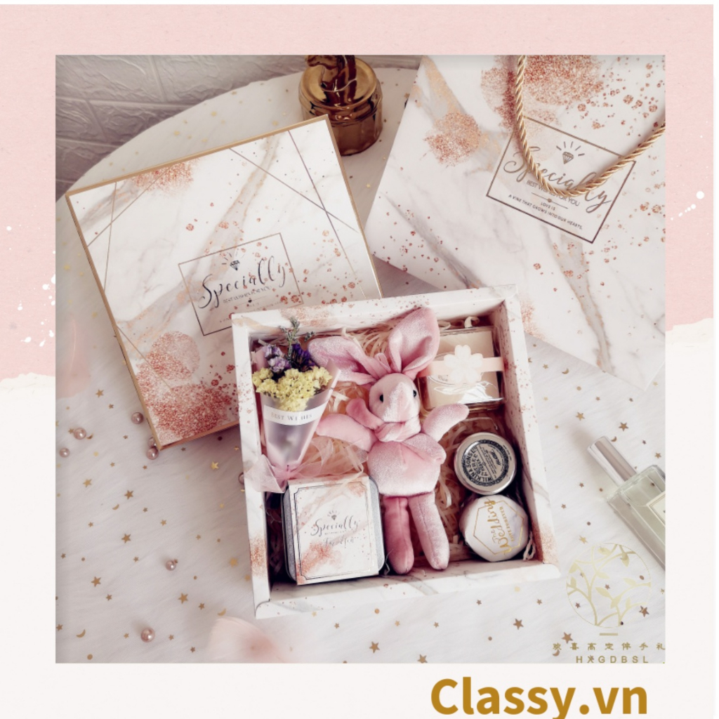 XÉ LẺ túi giấy Classy +Hộp quà Làm quà tặng hoạ tiết cẩm thạch, phong cách châu Âu Q246