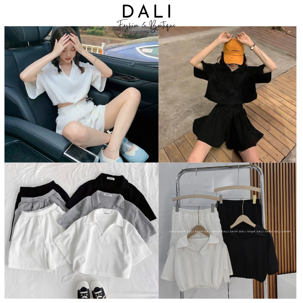 Set Bộ Áo Croptop + Quần Đùi Có Dây Điều Chỉnh Eo, Chất Liệu Tổ Ong Siêu Mát