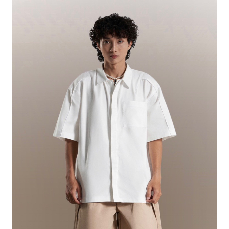 Áo sơ mi nam tay ngắn Be/Trắng - BLOCK SHIRT - STANCLUB