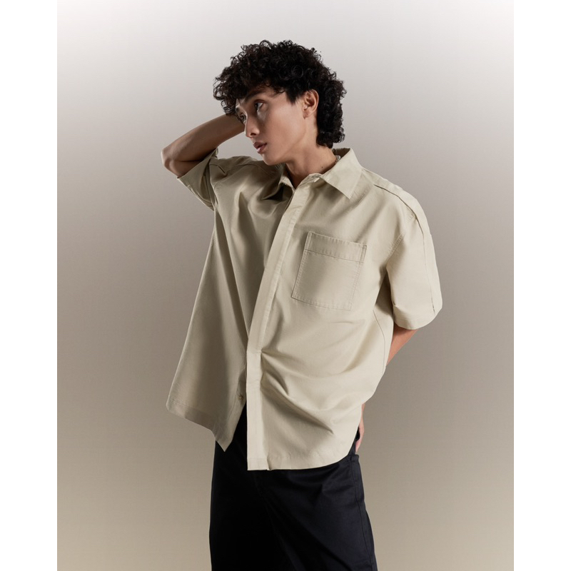 Áo sơ mi nam tay ngắn Be/Trắng - BLOCK SHIRT - STANCLUB