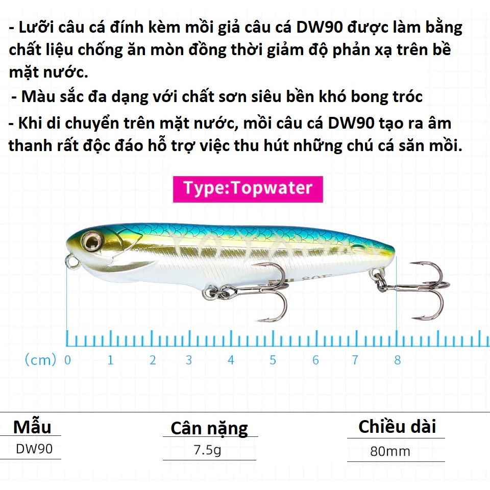 Mồi câu cá walkingdog TSURINOYA DW90 Hita Lure