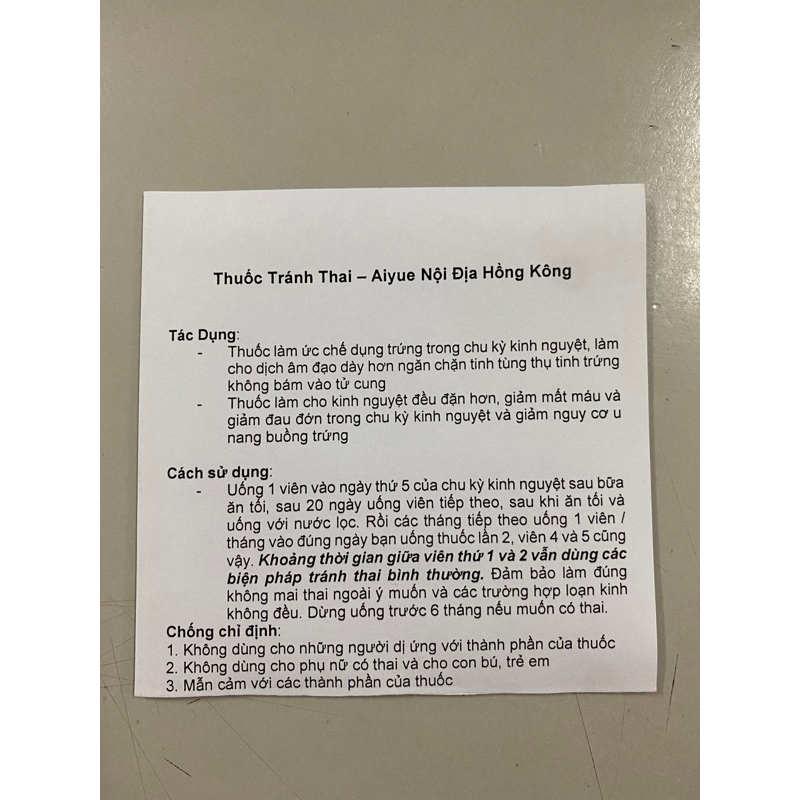 Tranh thai tháng dùng 1 viên vỉ 5 viên