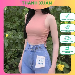 Combo 3 Áo ba lỗ nữ sát nách crotop cổ lọ dây rút 2 bên nhiều màu
