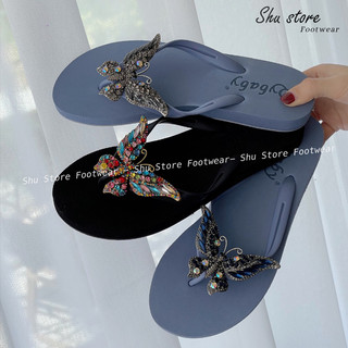 Dép đế bệt Shu Store kẹp ngó đính charm bướm thời trang xinh xắn cho nữ