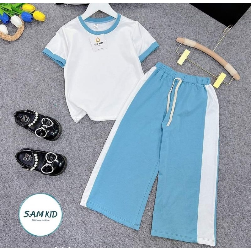 Bộ bé gái quần ống suông phối cute áo crotop in hình gấu dâu