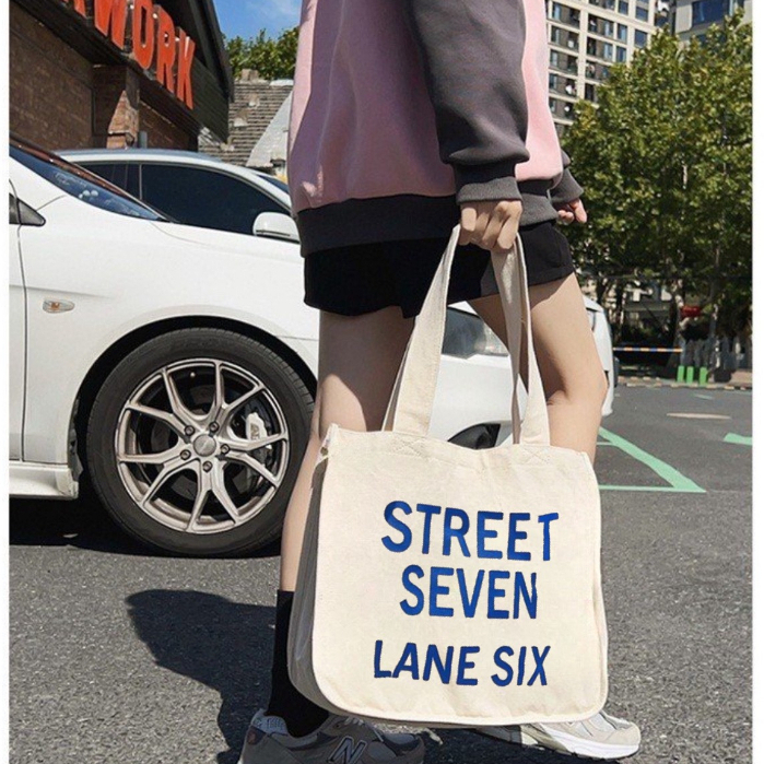 Túi tote túi vải canvas mẫu mới 2023 phong cách Hàn quốc có khóa miệng ngăn phụ bên trong thời trang ulzzang-Haka store