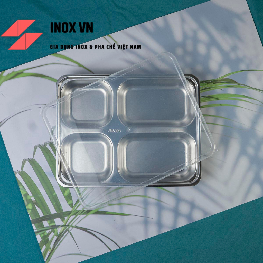 Khay Đựng Cơm 4 Ngăn Inox 304/201 Sâu Lòng ~ Kích Thước 28 x 22 x 4