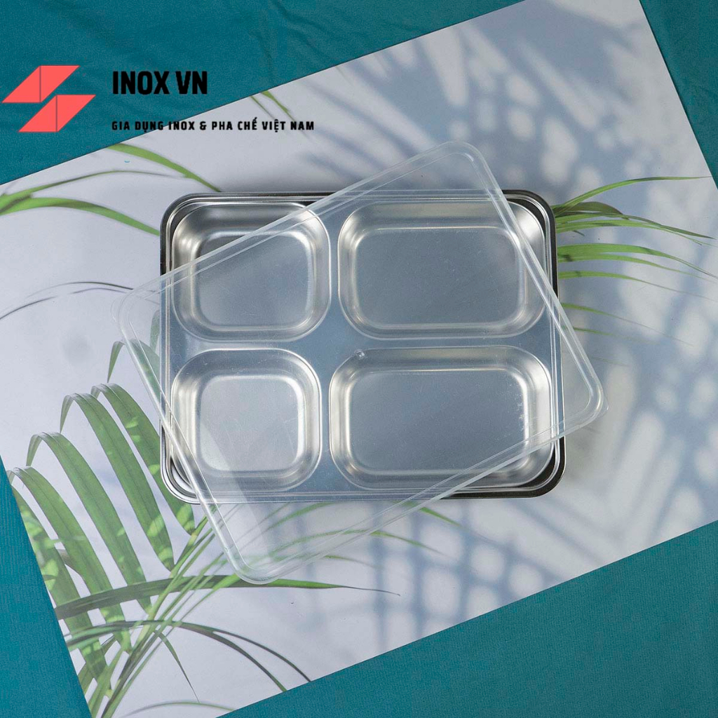 Khay Đựng Cơm 4 Ngăn Inox 304/201 Sâu Lòng ~ Kích Thước 28 x 22 x 4