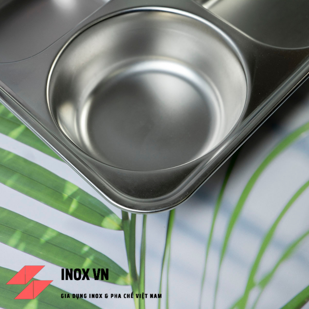 Khay Đựng Cơm 4 Ngăn Inox 304/201 Sâu Lòng ~ Kích Thước 28 x 22 x 4