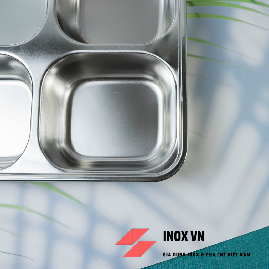 Khay Đựng Cơm 4 Ngăn Inox 304/201 Sâu Lòng ~ Kích Thước 28 x 22 x 4