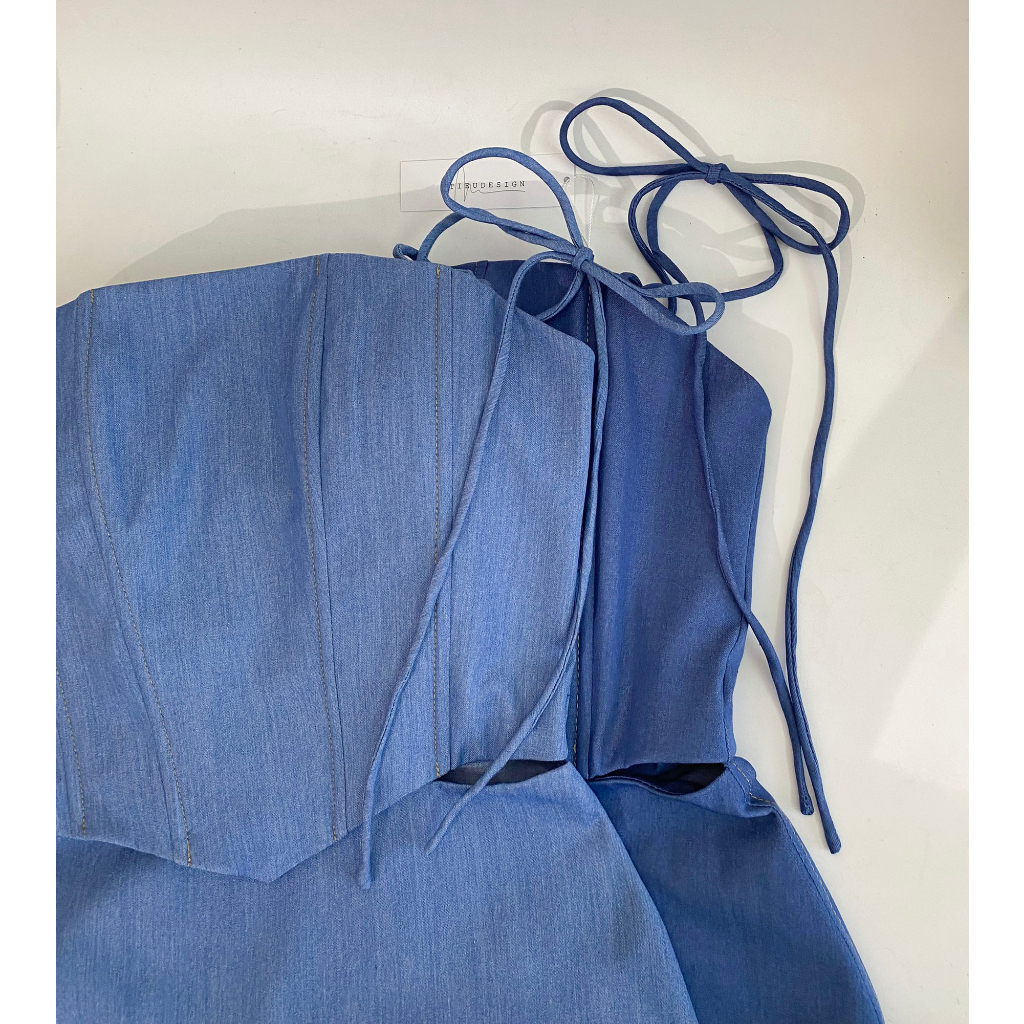 Đầm jean phom chữ A hai tầng bèo - thiết kế dạng corset by Tieudesign