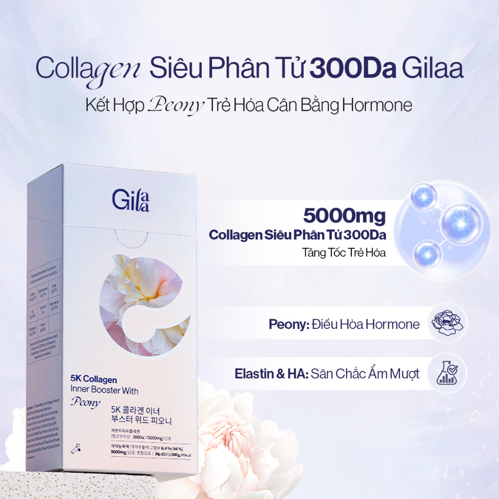 [TẶNG THÊM 2 GÓI] Nước Uống 5000mg Collagen Gilaa Siêu Phân Tử 300DA (20g X 15 Gói)