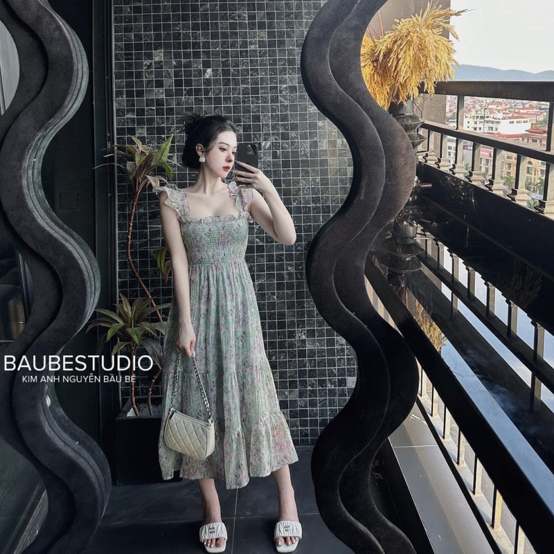 VÁY HOA TƠ CHẠY CHUN TAY BÈO