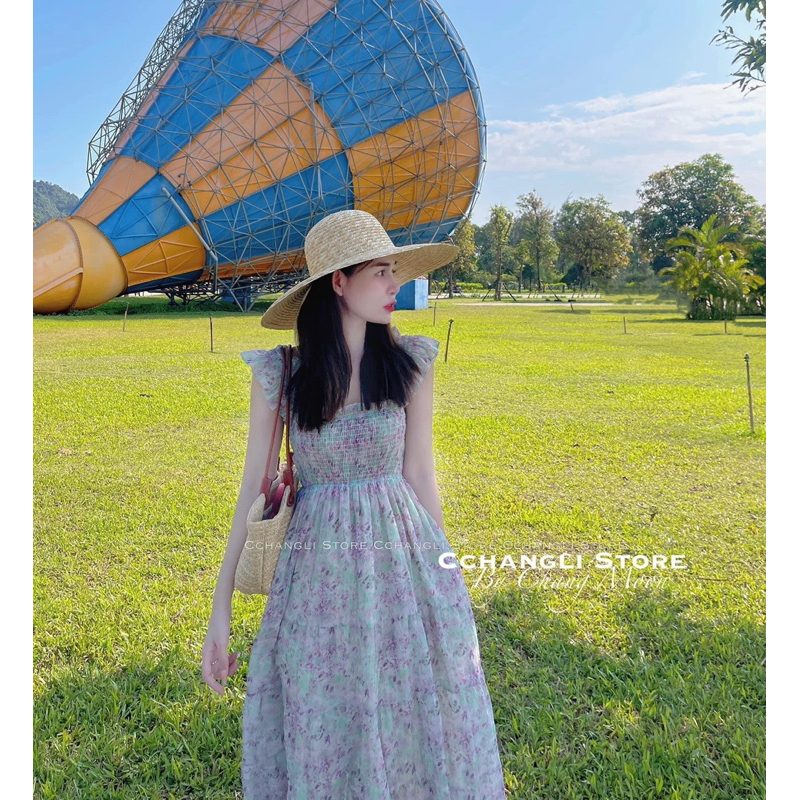 VÁY HOA TƠ CHẠY CHUN TAY BÈO