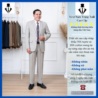 Bộ Vest Nam Trung Niên, Vest nam Trung Tuổi dáng suông hai khuy, hàng xuất khẩu cao cấp ( Tặng Calavat )
