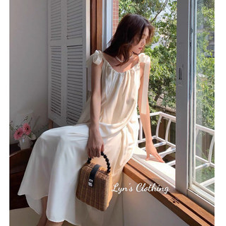 [372-HẾT HÀNG] Đầm Maxi Tơ 2 Lớp Kèm Dây Buộc Nơ Vai, Váy Đũi Chun Phong Cách Vintage Dành Cho Nữ