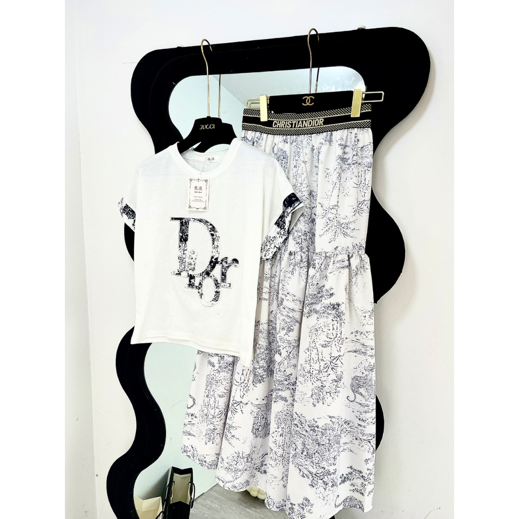 SET D.O THÊU KÈM CHÂN VÁY LOANG TRẮNG 2 MÀU