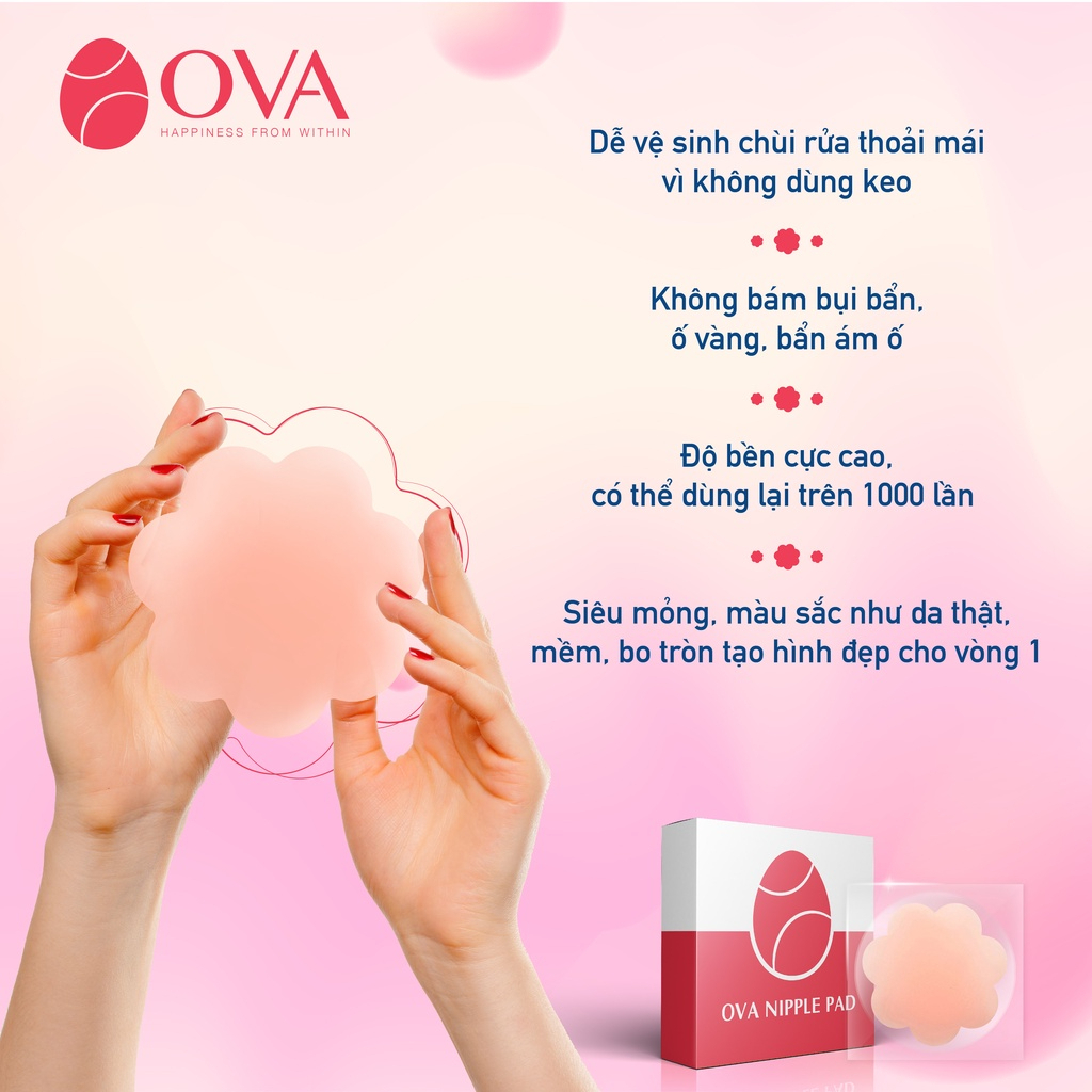 Miếng dán ngực silicone che đầu ti không lộ viền nhũ hoa, 1 cặp Ova Nipple Pads màu da siêu mỏng dính chắc tái sử dụng.