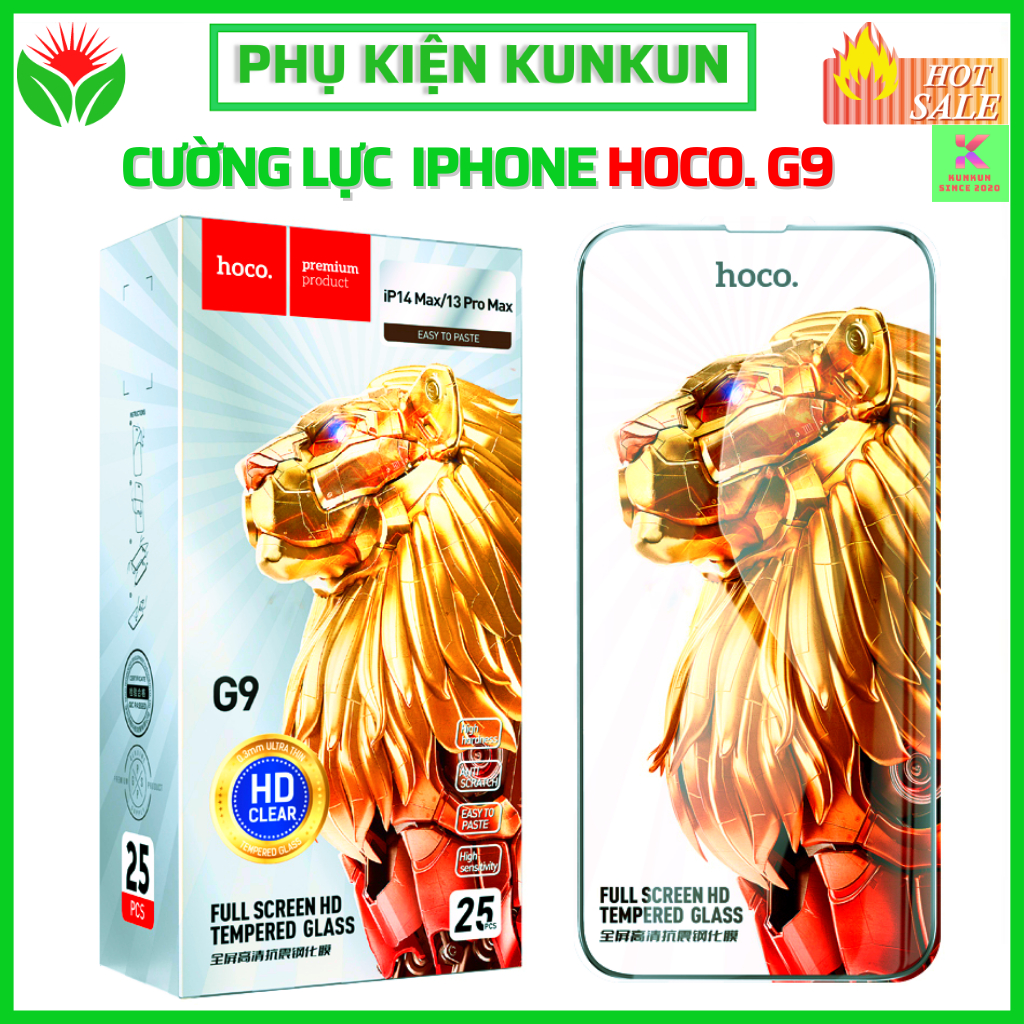 Kính cường Lực iphone Hoco G9, Không Bám Vân Tay, Full Màn Hình ,Cảm Ứng Mượt, Vát Cạnh 3D Ôm Sát Màn Hình Máy.