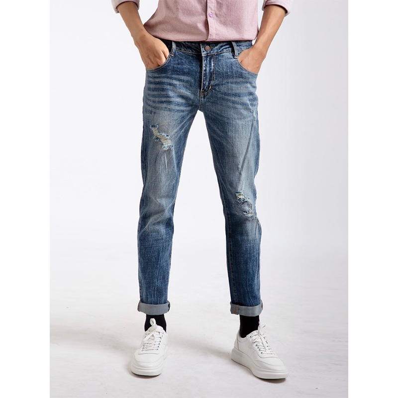 Quần Jeans Nam Bò Lưng Cao Rách Cào Nhẹ Dáng Straight McSTUART Hàng Xuất Xịn Cao Cấp Mịn Đẹp Dày Nặng Tay Size 32